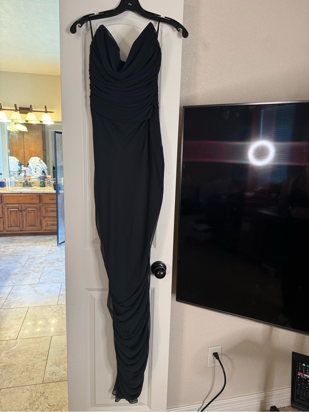 Black Draped Strapless Maxi Dress